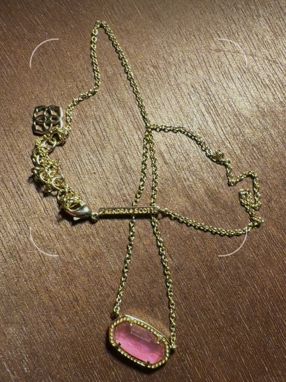 Kendra Scott Gold Necklace with Rose Pink Faceted Pendant